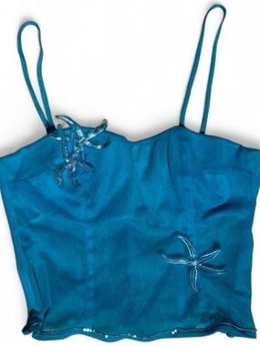 vintage Versace Blue Embellished mermaid corset Top